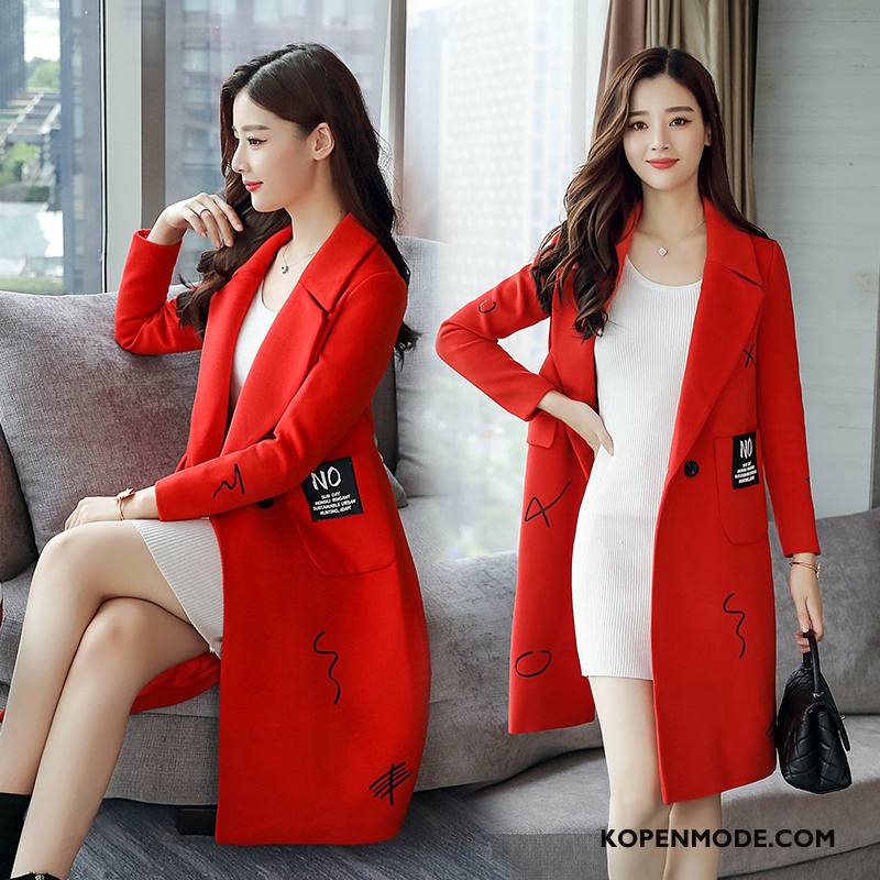 Blazer Dames Elegante Herfst Trend Mode Lang 2018 Effen Kleur Rood