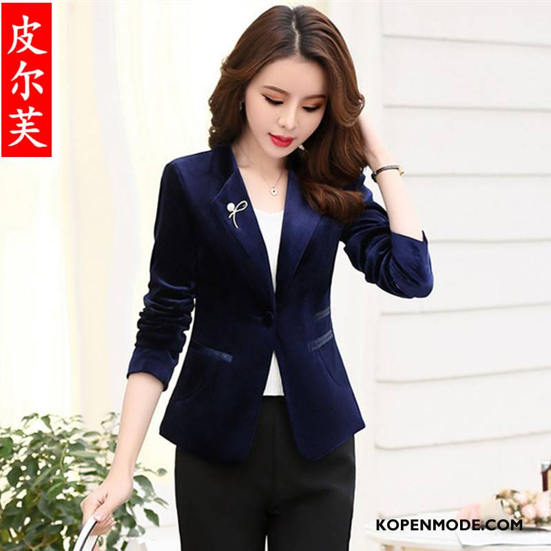 Blazer Dames Slim Fit Leer Mode Voorjaar Vrouwen Nieuw Blauw