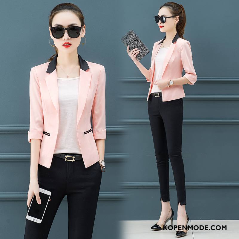 Blazer Dames Slim Fit Pak Jasje Kort Voorjaar Casual Trend Roze