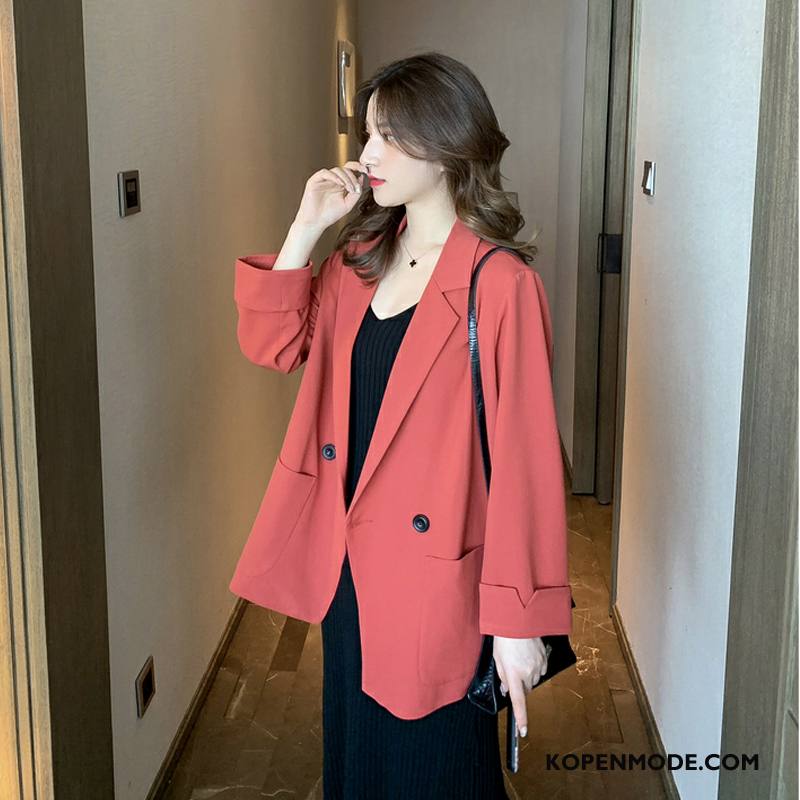 Blazer Dames Vintage Casual Pak Vrouwen Voorjaar Losse Rood