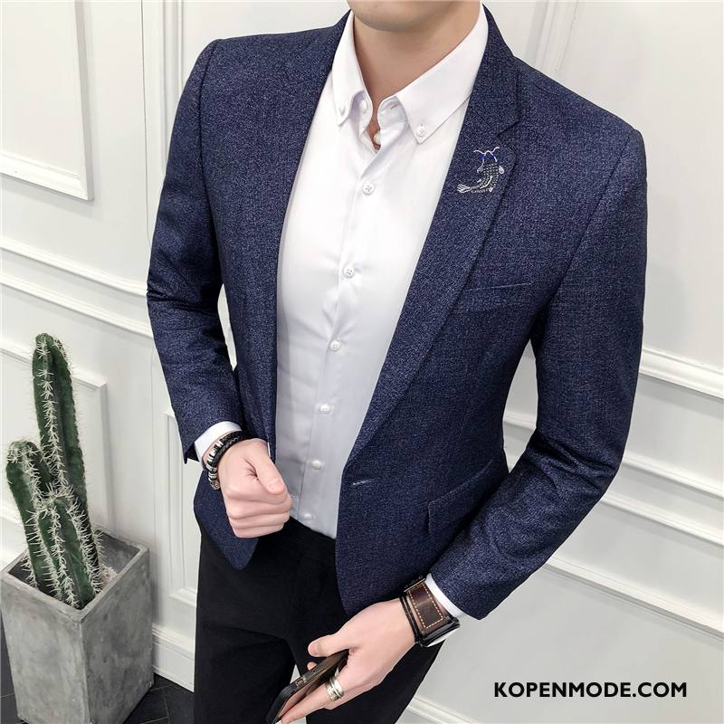 Blazer Heren 2018 Mannen Slim Fit Nieuw Voorjaar Pak Donkerblauw