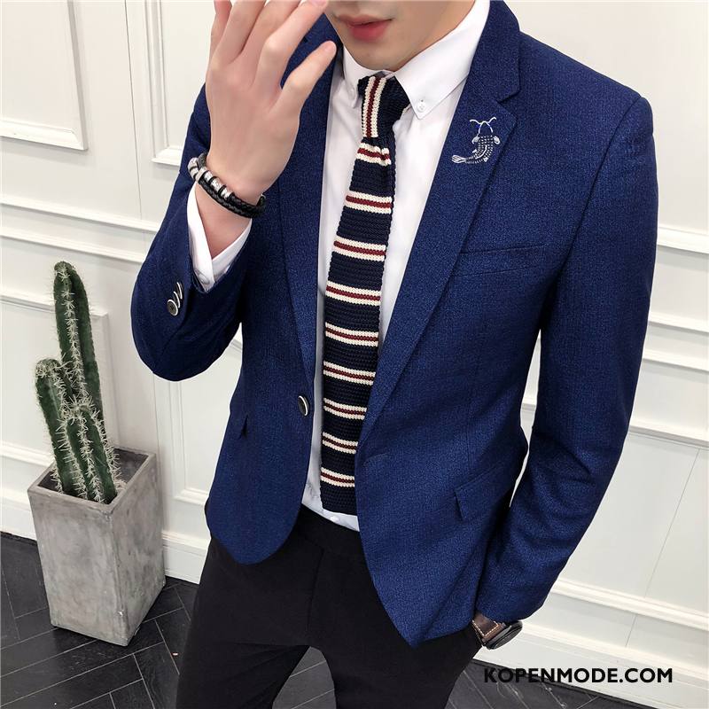 Blazer Heren 2018 Mannen Slim Fit Nieuw Voorjaar Pak Donkerblauw