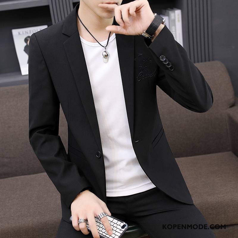 Blazer Heren Borduurwerk Mannen Mooi Jasje Casual Slim Fit Paars