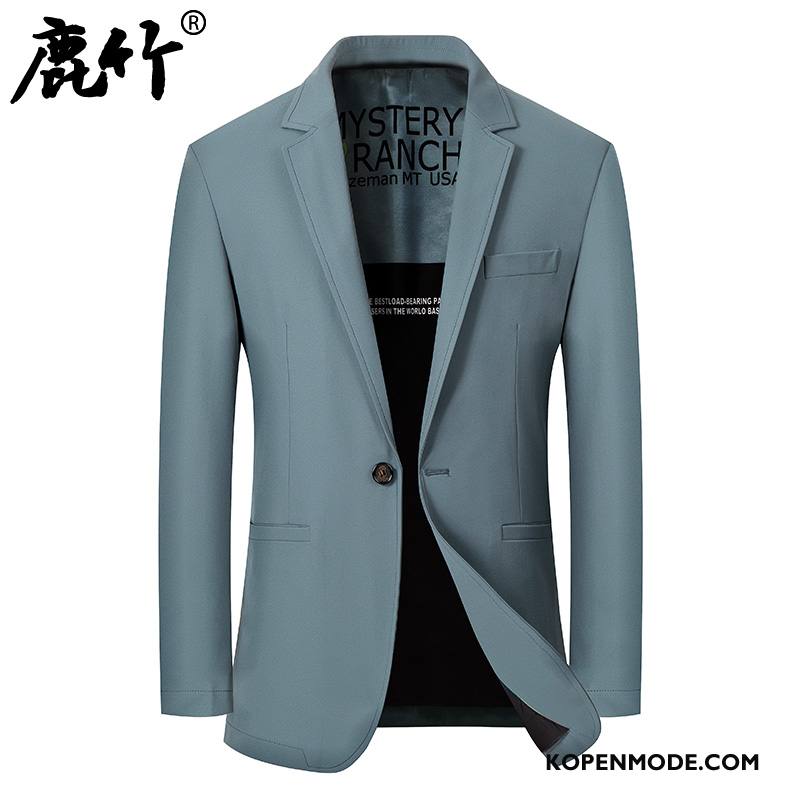 Blazer Heren Herfst Jas Voorjaar Hertachtigen Mannen Pak Effen Kleur Zwart