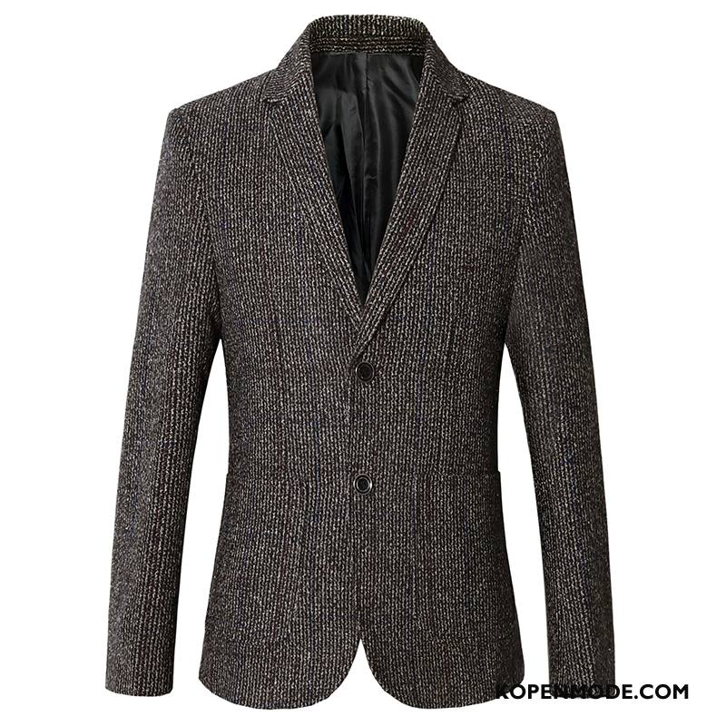 Blazer Heren Herfst Met Één Rij Knoppen Brits Slim Fit Jas Pak Grijs