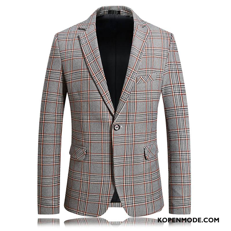 Blazer Heren Herfst Trend Casual Jasje Mannen Geruit Rood