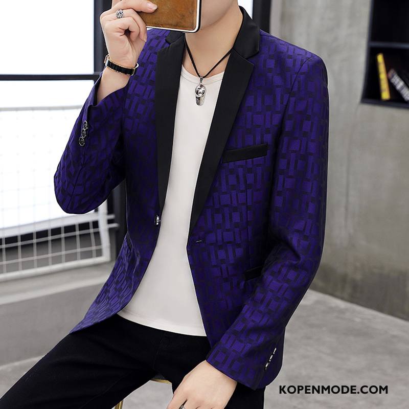 Blazer Heren Jasje Slim Fit Trend Bedrijf Mooi Werk Purper