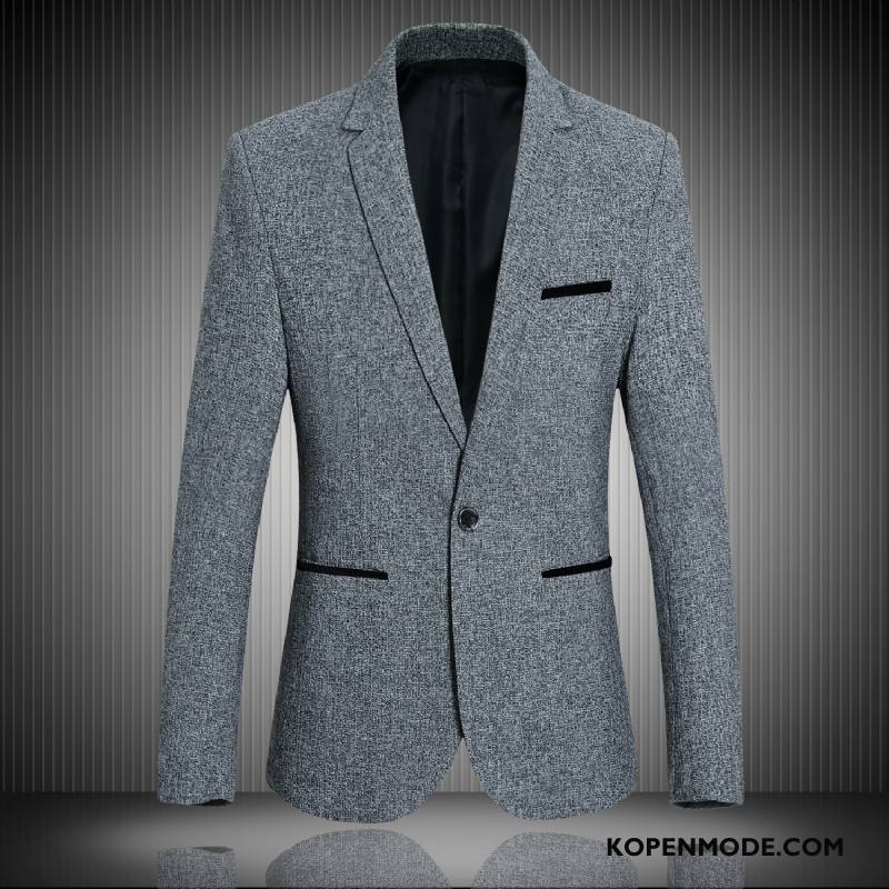 Blazer Heren Mannen Jas Bedrijf Casual Slim Fit Jasje Grijs