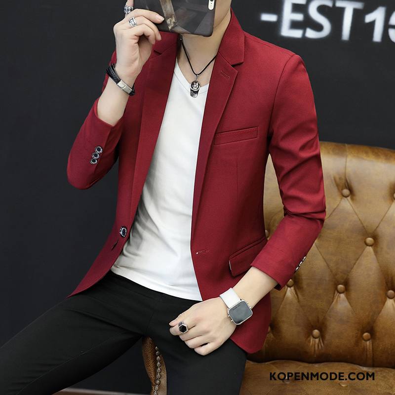 Blazer Heren Slim Fit Voorjaar Mannen Pak Jas Trend Rood