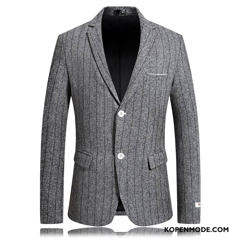 Blazer Heren Streep Mannen Trend Slim Fit Pak Casual Marineblauw