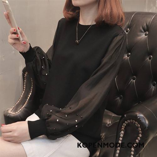 Blouses Dames 2018 Slim Fit Chiffon Kant Elegante Trend Zwart