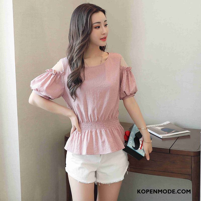 Blouses Dames Chiffon Elegante Zoet Kant Eenvoudige 2018 Roze