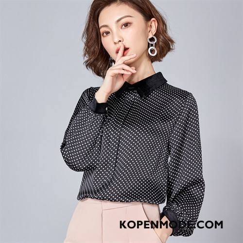 Blouses Dames Losse Lange Mouwen 2018 Verbinding Pullover Stip Bruine