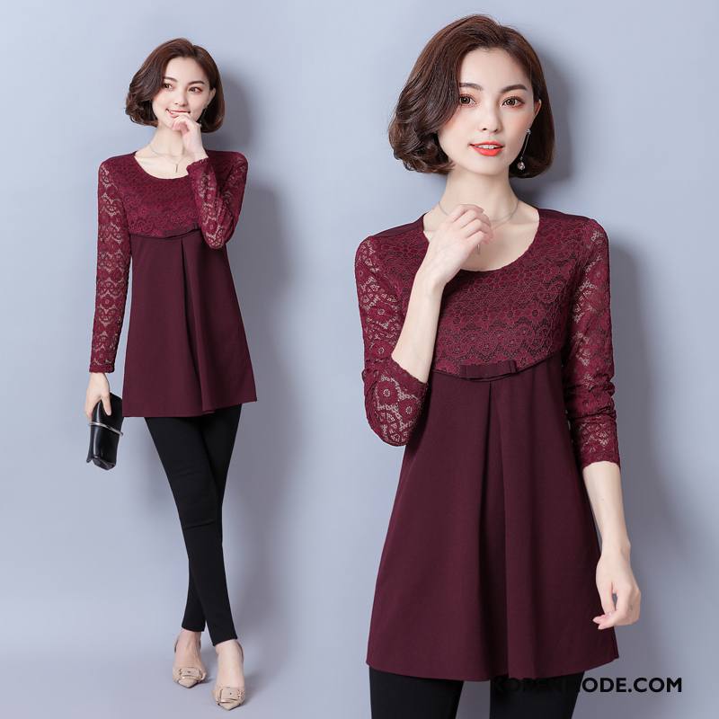 Blouses Dames Mode Trend Kant 2018 Losse Verbinding Roze Rood