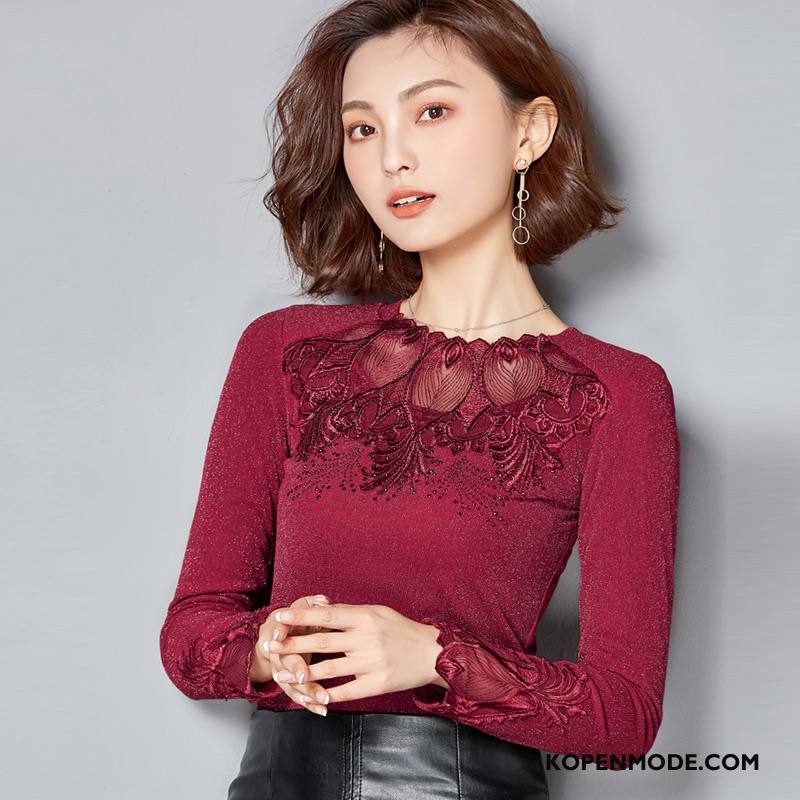 Blouses Dames Pullover Chiffon Winter Lange Mouwen 2018 Hoge Kraag Karamel Kleur Effen Kleur