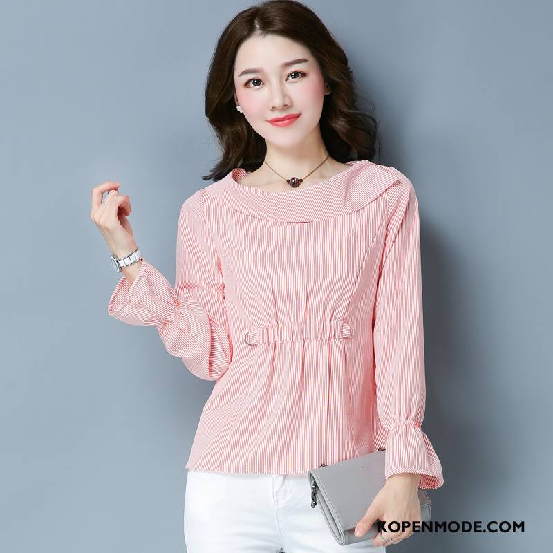 Blouses Dames Slim Fit Kant Chiffon Persoonlijk Dunne Eenvoudige Roze