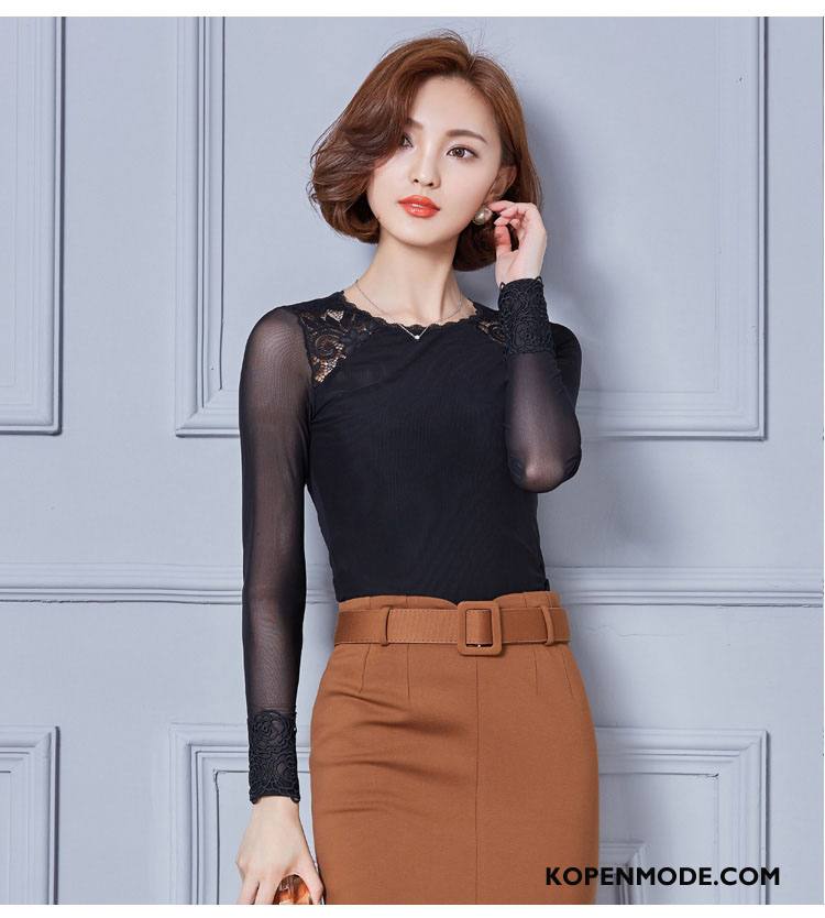 Blouses Dames Voorjaar Chiffon Slim Fit Dunne Elegante 2018 Rode Wijn