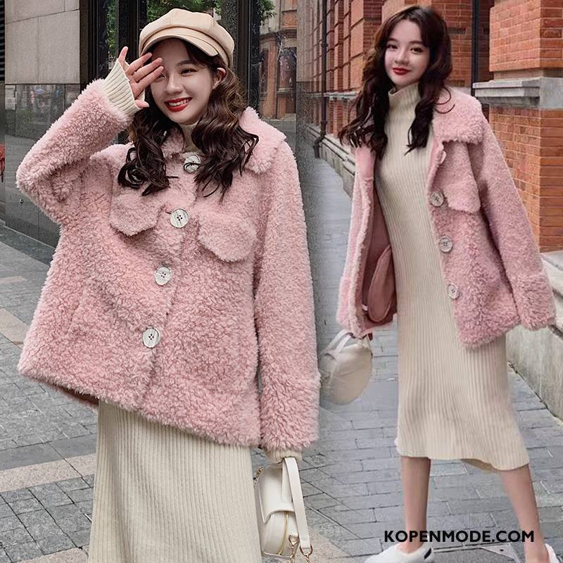 Bontjas Dames Elegante Mode Casual Winter Trend Losse Roze