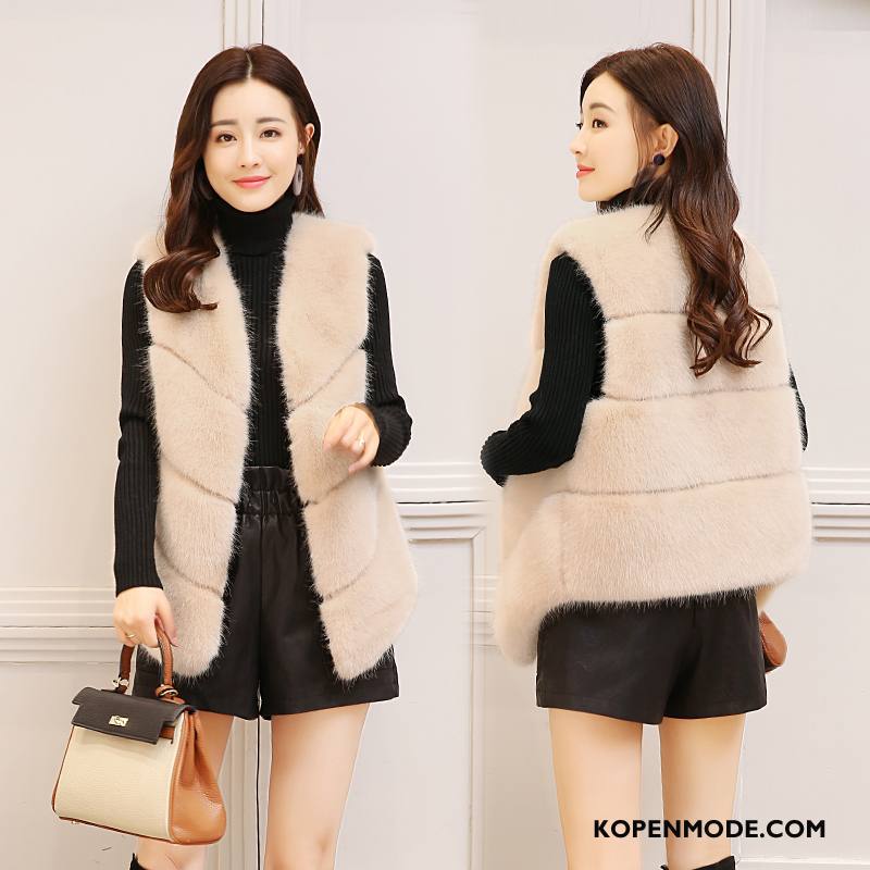 Bontjas Dames Zoet Leer Winter Mode Straat Elegante Roze Rood Effen Kleur