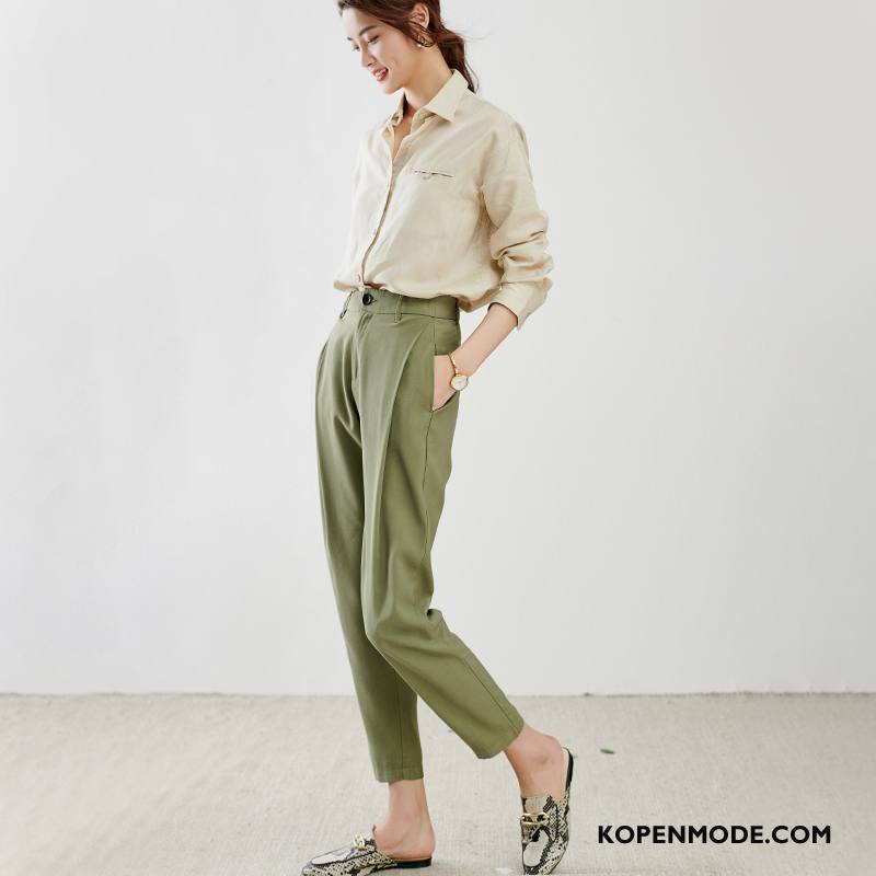 Broeken Dames Harlan Katoen Plooien Vrouwen Casual Broek Legergroene Groen