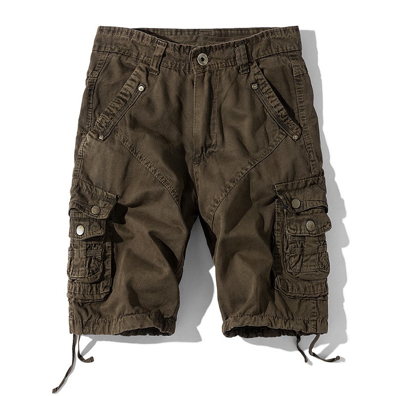 Broeken Heren Cargo Korte Broek Losse Cargo Broek Mannen Casual Broek Effen Kleur Bruine