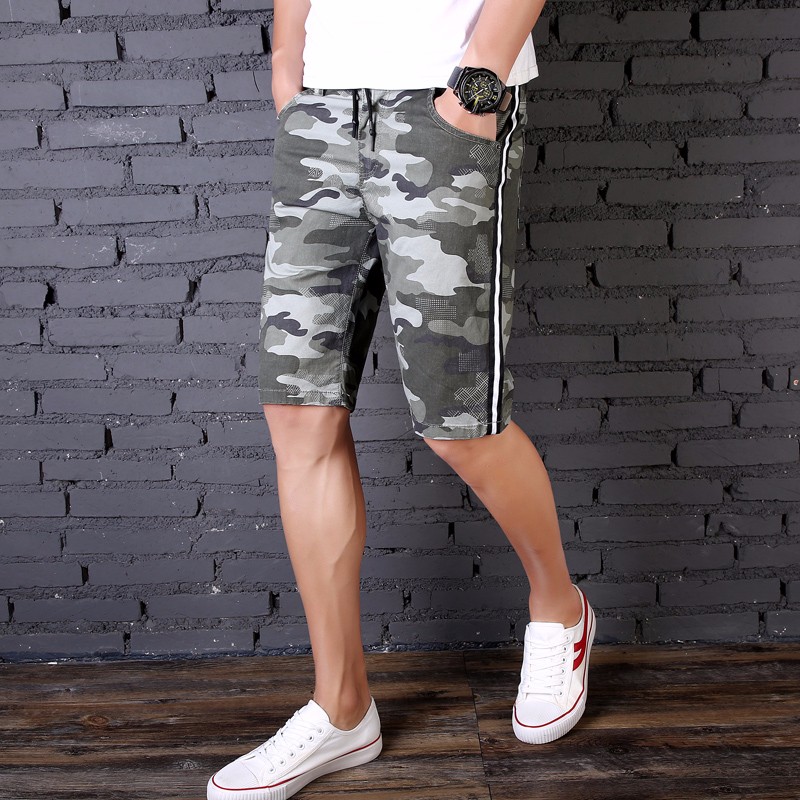 Broeken Heren Casual Korte Broek Comfortabele Rechtdoor Trend Legergroene Camouflage