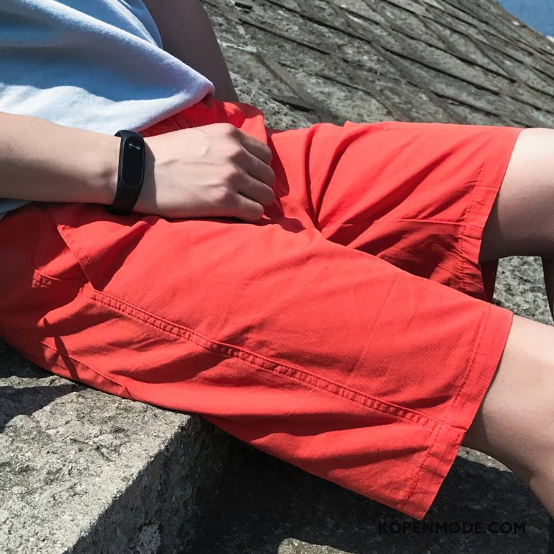 Broeken Heren Dunne Jeugd Casual Zomer Trend Korte Broek Effen Kleur Rood Oranje