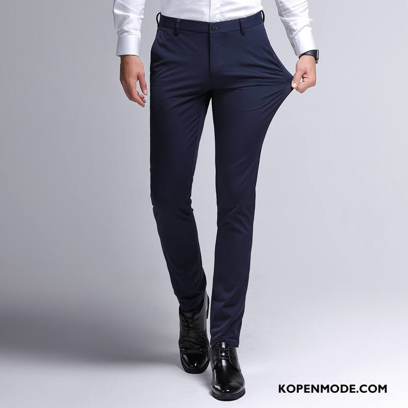 Broeken Heren Herfst Trend Potlood Broek Slim Fit Elastiek Mannen Donkerblauw