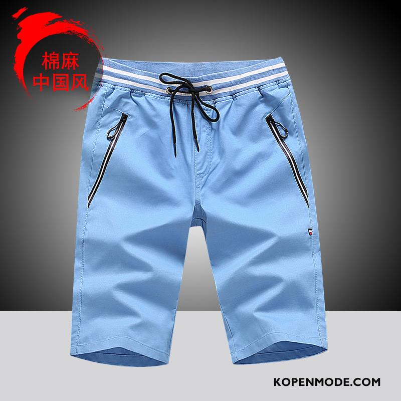 Broeken Heren Korte Broek Zomer Slim Fit Casual Nieuw Trend Donkerblauw