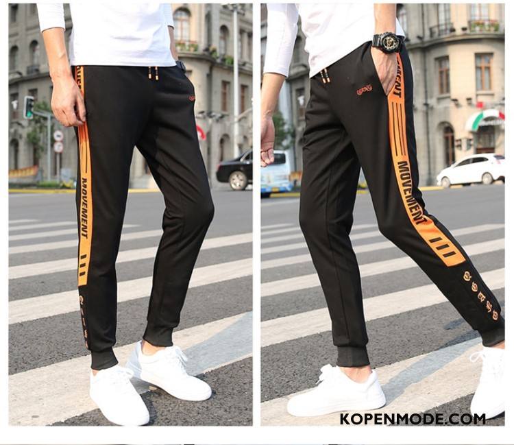 Broeken Heren Mannen Casual Lange Harlan Joggingbroek Katoen Zwart Oranje