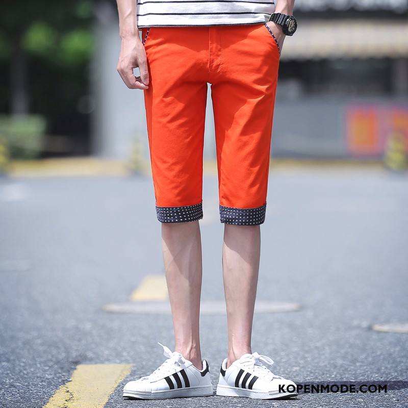 Broeken Heren Nieuw Trend Korte Broek Jeugd Potlood Broek Casual Rood Oranje