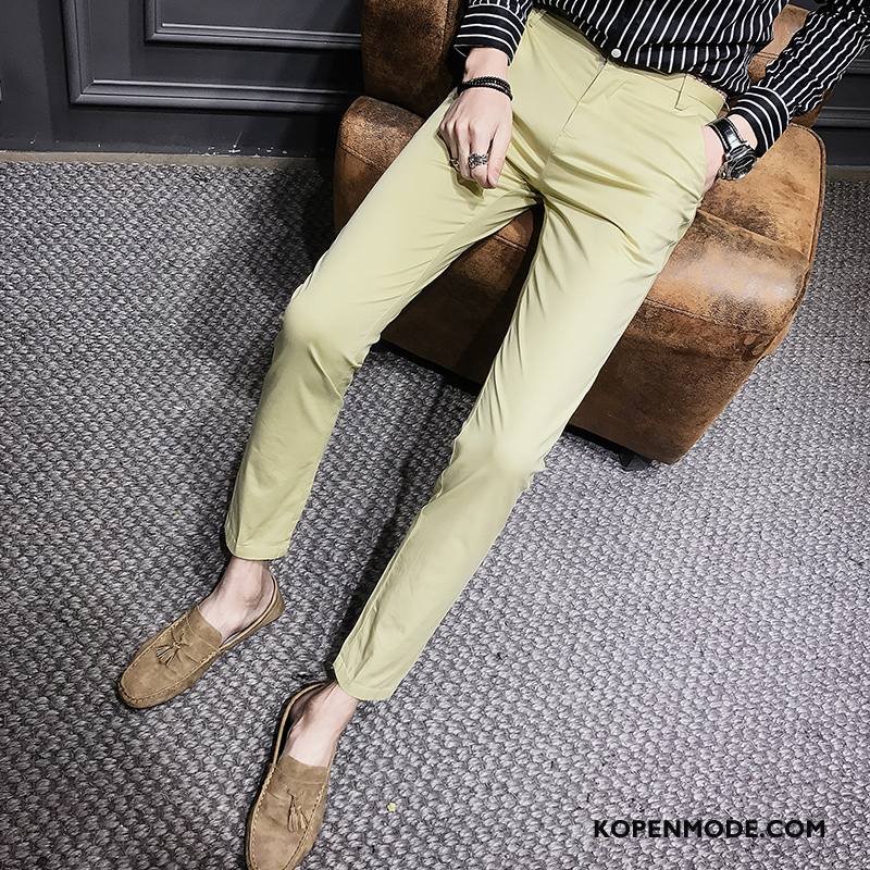 Broeken Heren Slim Fit Casual Broek Mode Katoen En Linnen Kaki