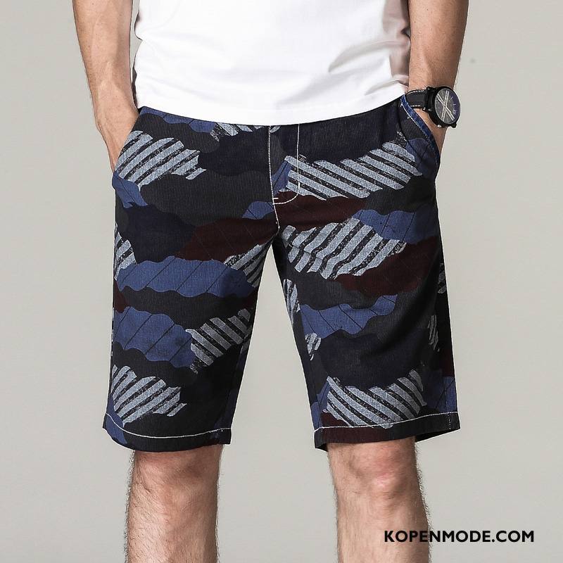 Broeken Heren Zomer Korte Broek Losse Casual Cargo Broek Meer Zakken Blauw