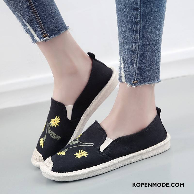 Casual Schoenen Dames Slip On Student 2018 Canvas Plat Zomer Zwart