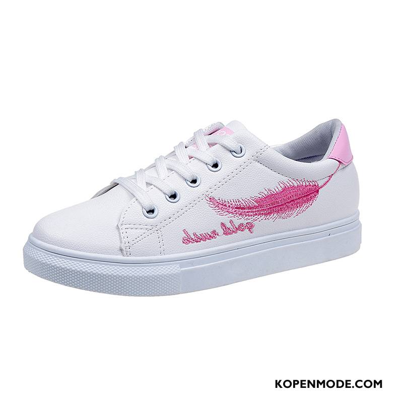 Casual Schoenen Dames Vrouwen Student Voorjaar Kant Ronde Kop Plat Roze Wit