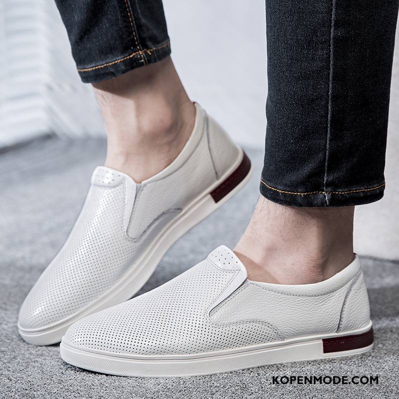 Casual Schoenen Heren Echt Leer Skateboard Schoenen Mode Loafers Mannen Trend Wit Zwart