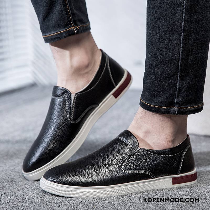 Casual Schoenen Heren Echt Leer Skateboard Schoenen Mode Loafers Mannen Trend Wit Zwart