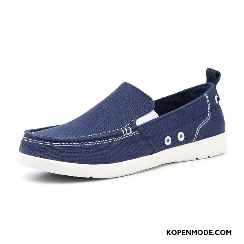 Casual Schoenen Heren Laag Ademende Canvas Plat Slip On Skateboard Schoenen Blauw