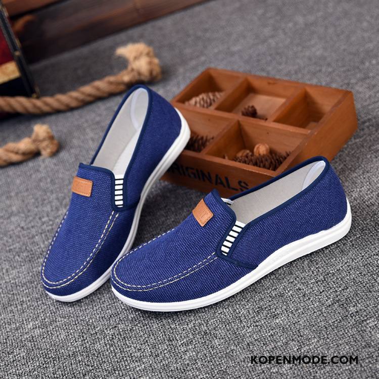 Casual Schoenen Heren Mannen Slip On Textiel Mocassin Plat Canvas Zwart Licht