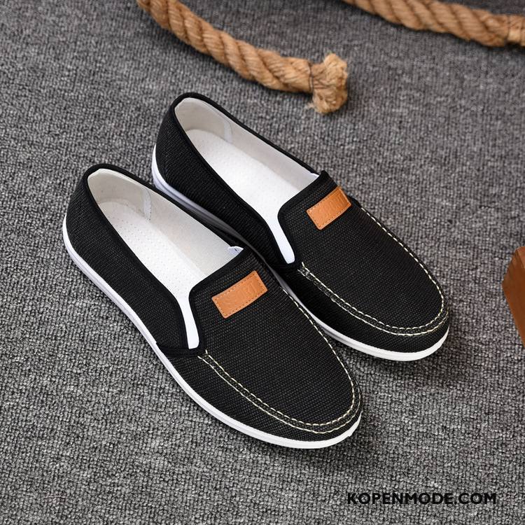 Casual Schoenen Heren Mannen Slip On Textiel Mocassin Plat Canvas Zwart Licht