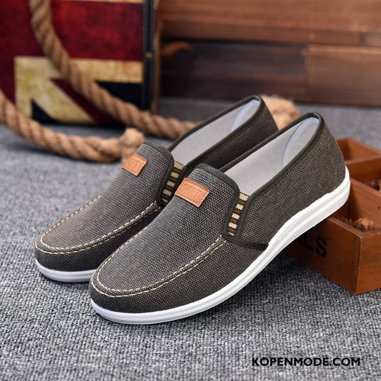 Casual Schoenen Heren Mannen Slip On Textiel Mocassin Plat Canvas Zwart Licht