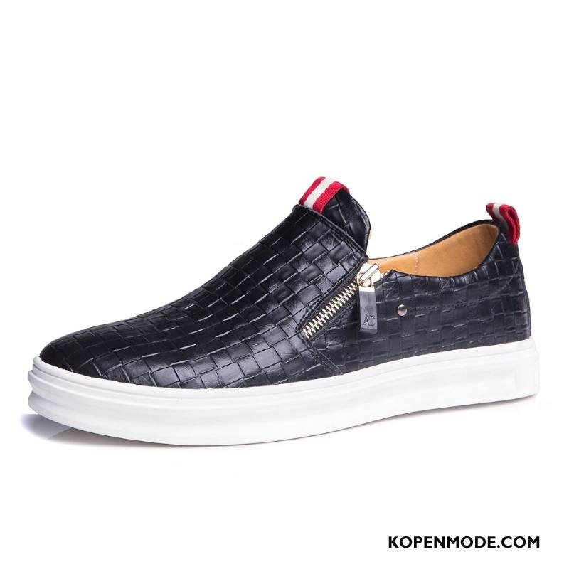 Casual Schoenen Heren Merken Vintage Trend Slip On Mode Rits Rode Wijn