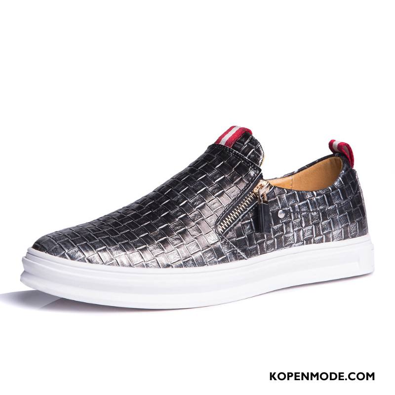 Casual Schoenen Heren Merken Vintage Trend Slip On Mode Rits Rode Wijn