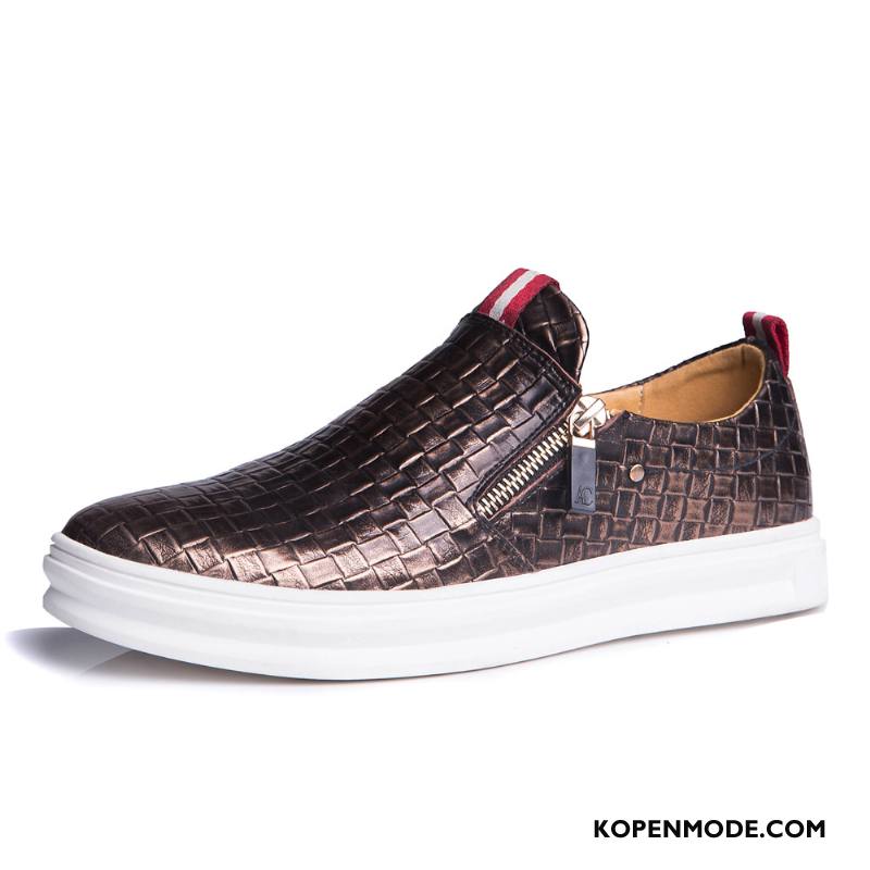 Casual Schoenen Heren Merken Vintage Trend Slip On Mode Rits Rode Wijn