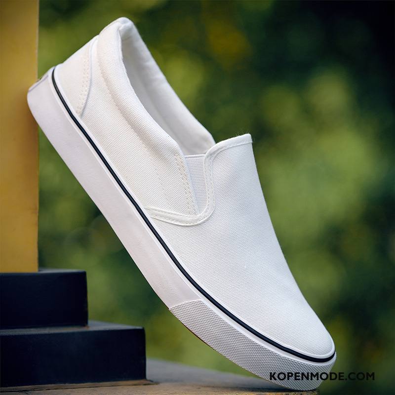 Casual Schoenen Heren Slip On Mocassin Mannen Herfst Student Canvas Effen Kleur Zwart