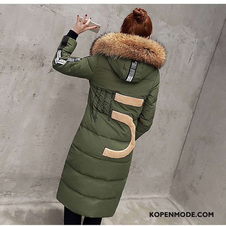 Donsjassen Dames Lang Donsjack Mode Winter Trend Donkergroen Effen Kleur