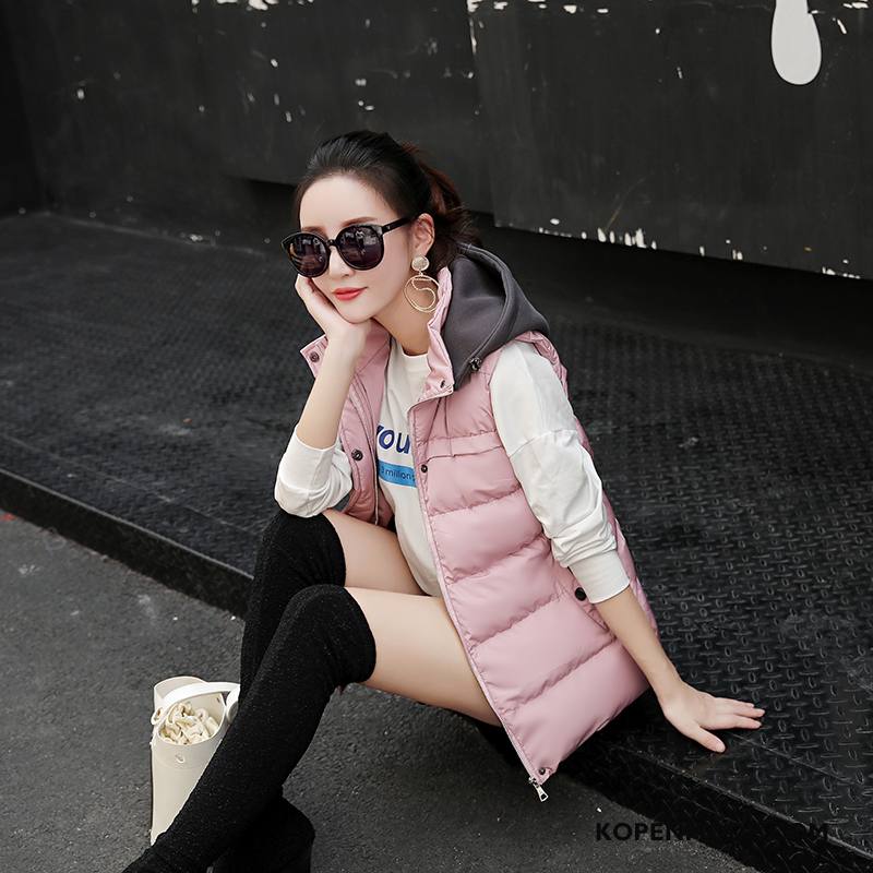 Gilet Dames Mode Winter Elegante Eenvoudige Straat Slim Fit Roze