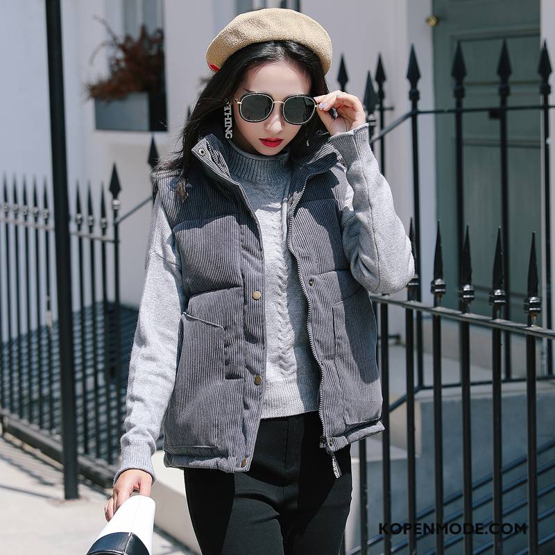 Gilet Dames Trend 2018 Hoge Kraag Elegante Winter Rits Effen Kleur Grijs