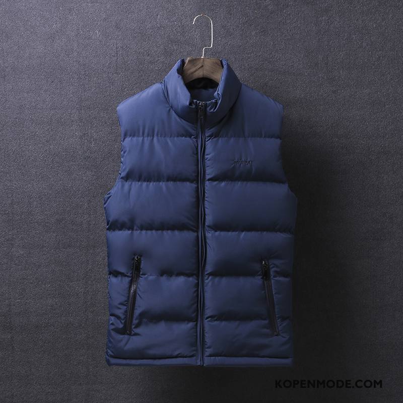 Gilet Heren Herfst Warme Katoenen Jas Trend Winter Onderhemd Marineblauw