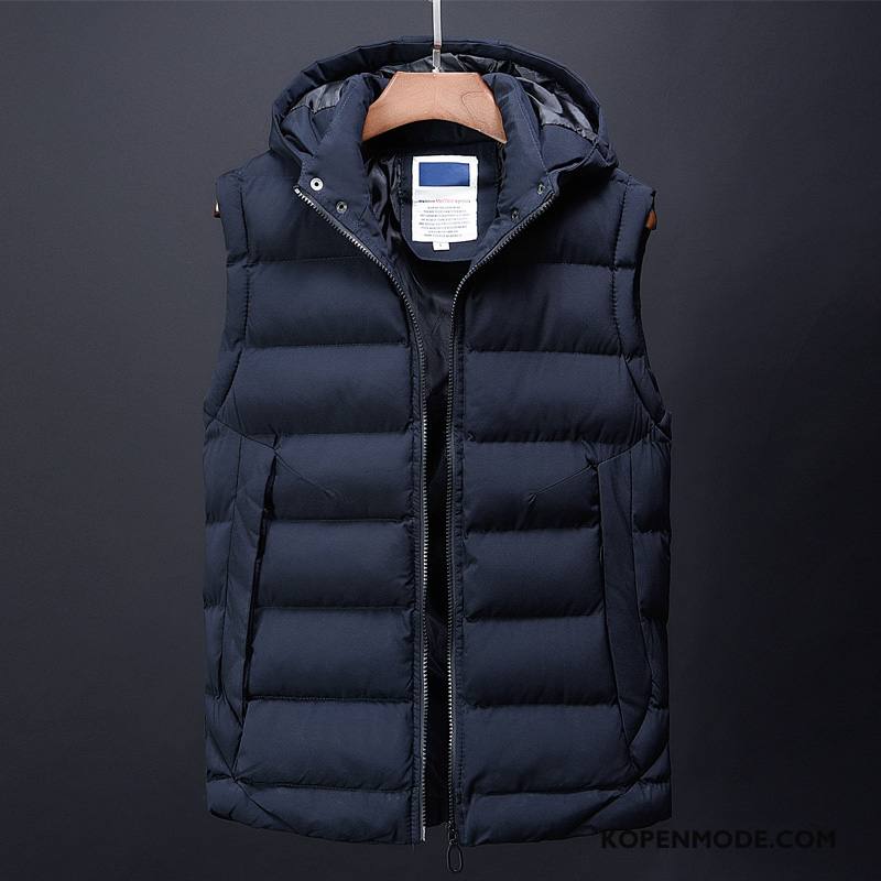 Gilet Heren Jas Mooi Jeugd Katoen Winter Mannen Donkerblauw